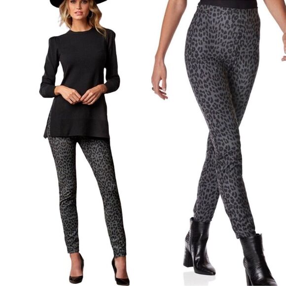 Boston Proper Leopard Animal Print Ponte Pull on Pants Size Medium Gray Black - Picture 1 of 8